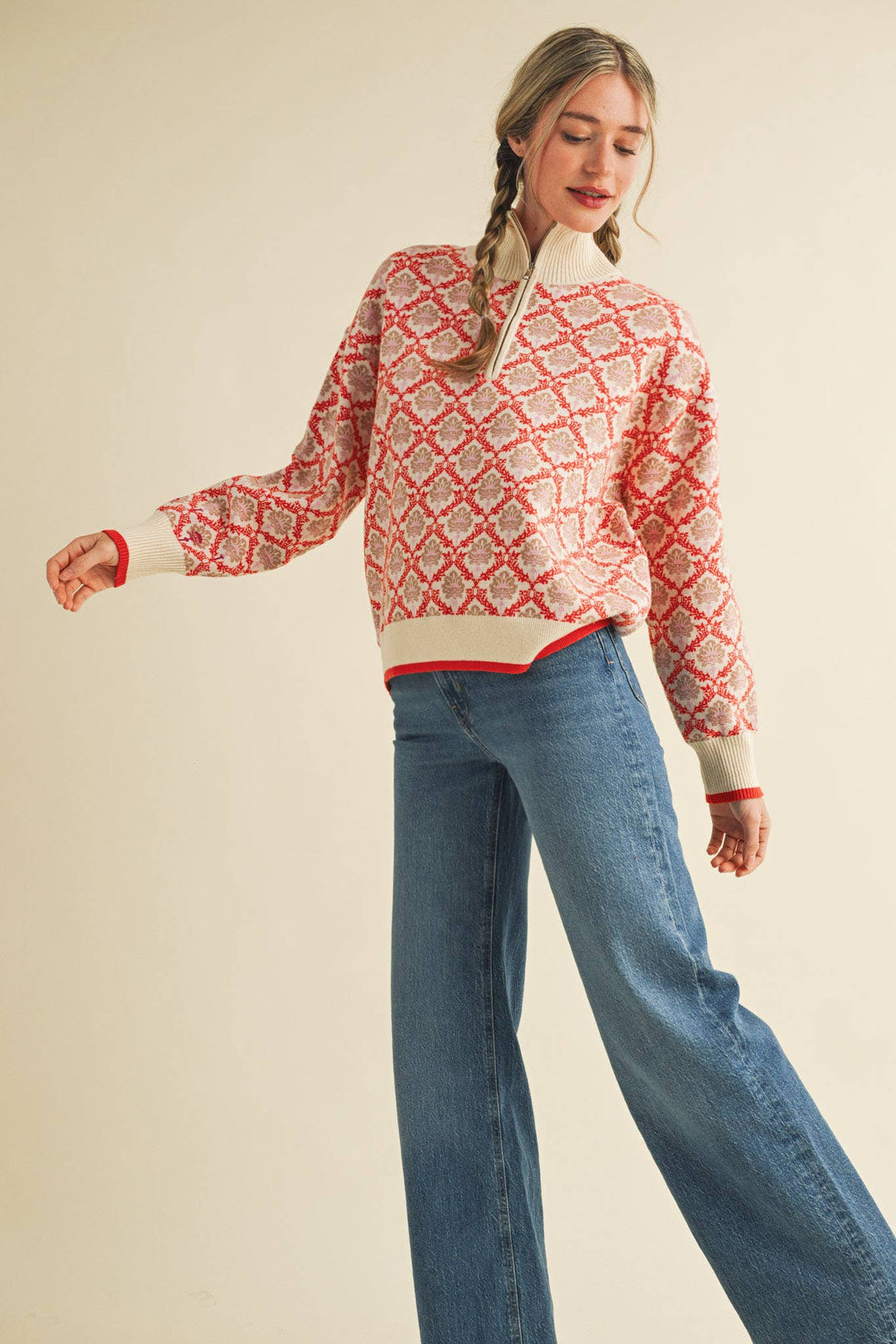 Floral Mock Neck ½ Pullover