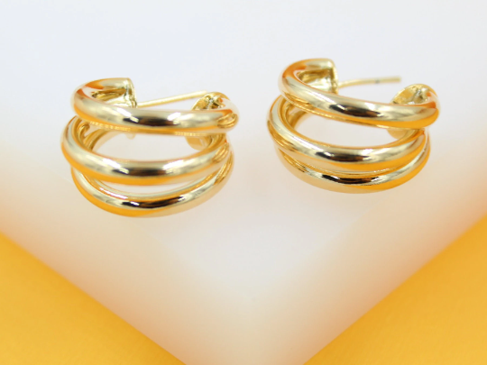 18K Gold Filled Triple Strand Hoop Earrings