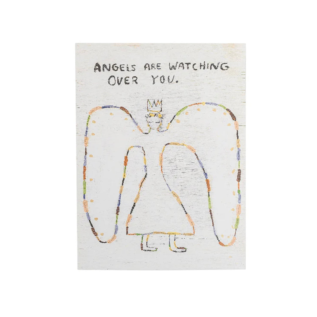 Sugarboo art poster featuring colorful angel illustration with text Angels Are Watching Over You