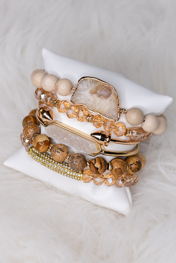 Dylan Jewelry Aspen stacked bracelet set with druzy stones, crystal beads, and gold accents