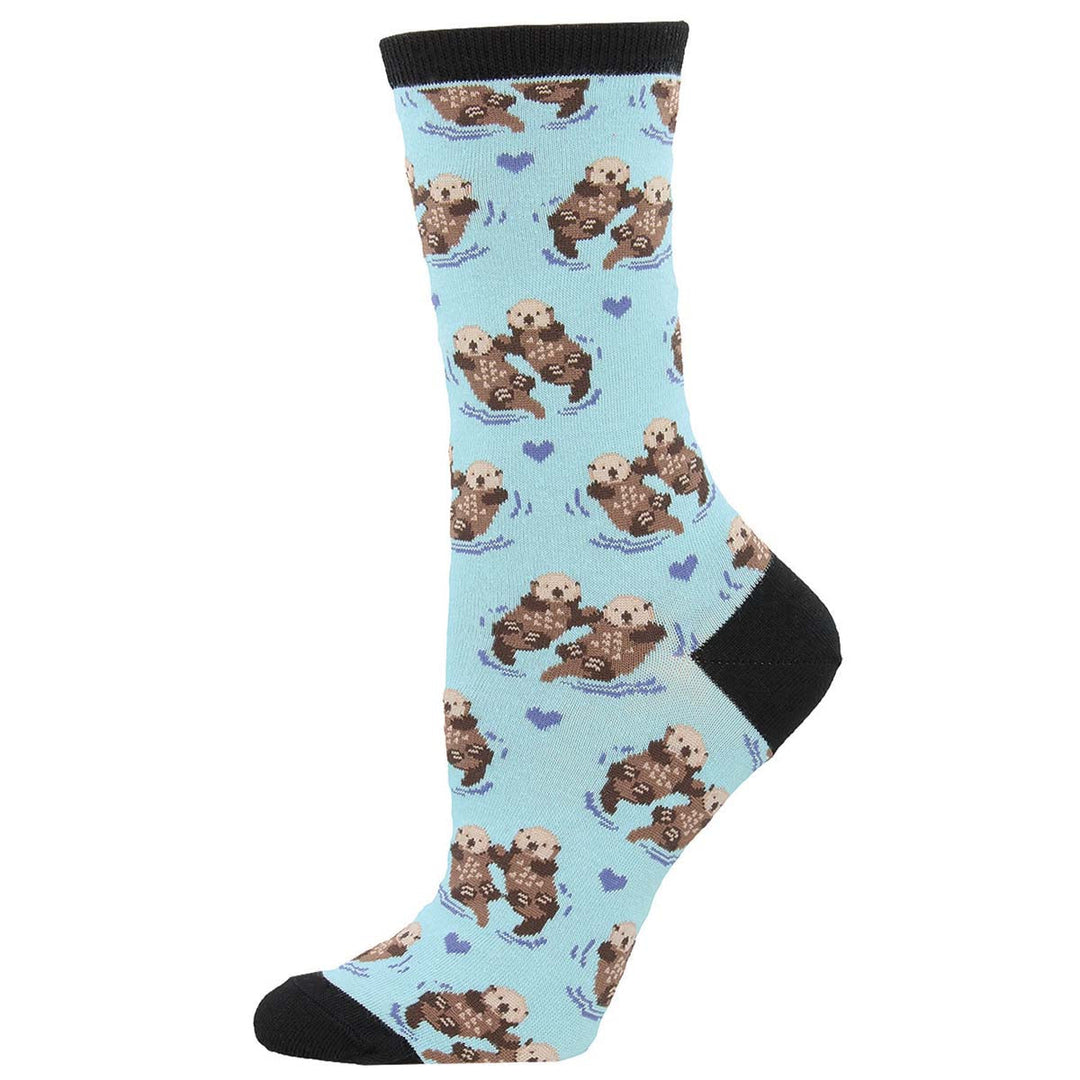 Socksmith Significant Otter crew socks in blue chalk with floating otter pairs and hearts