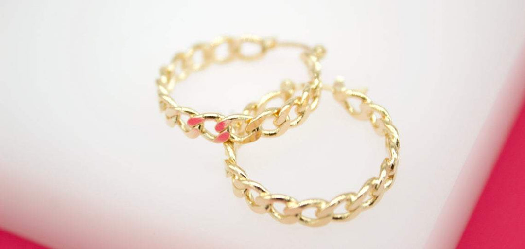 18K Gold Filled 4mm Curb Cuban Hoops Lever Back Hoop