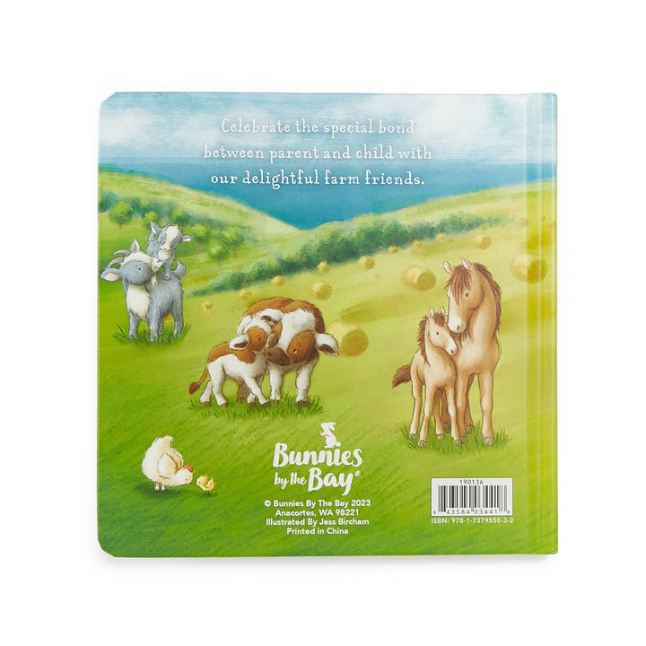 Back cover of Bunnies by the Bay 'You Are My Baby' board book featuring farm animal pairs