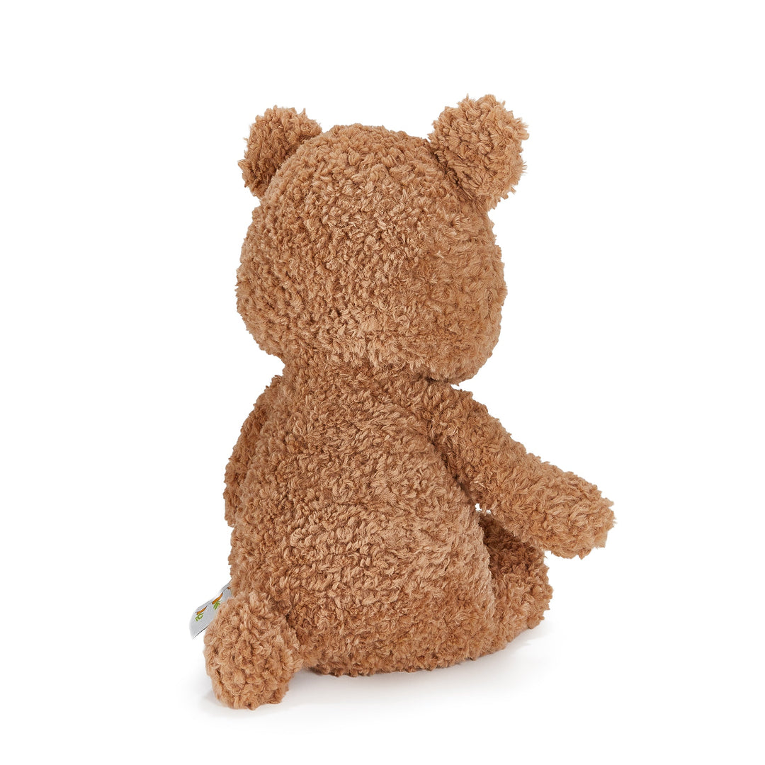 Brownie The Bear plush stuffed animal shown from the back, brown curly fur texture