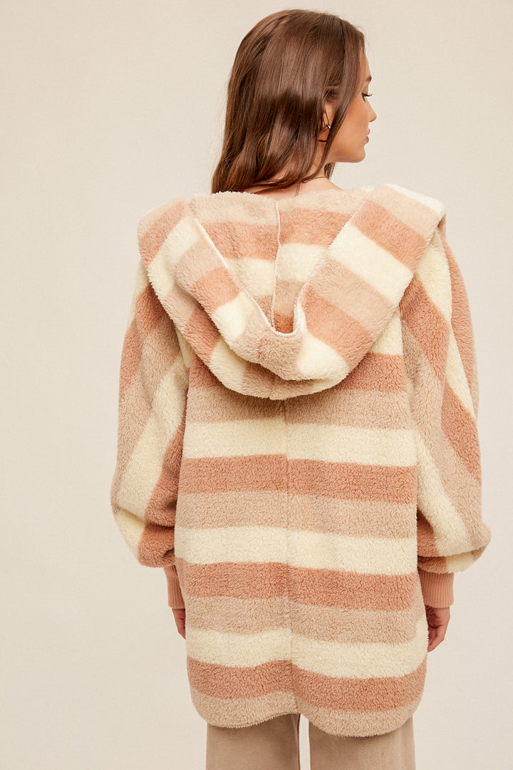 Multi Color Stripe Fur Oversized Hoodie Jacket