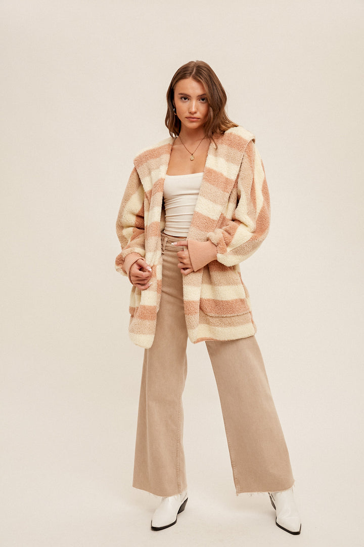 Multi Color Stripe Fur Oversized Hoodie Jacket