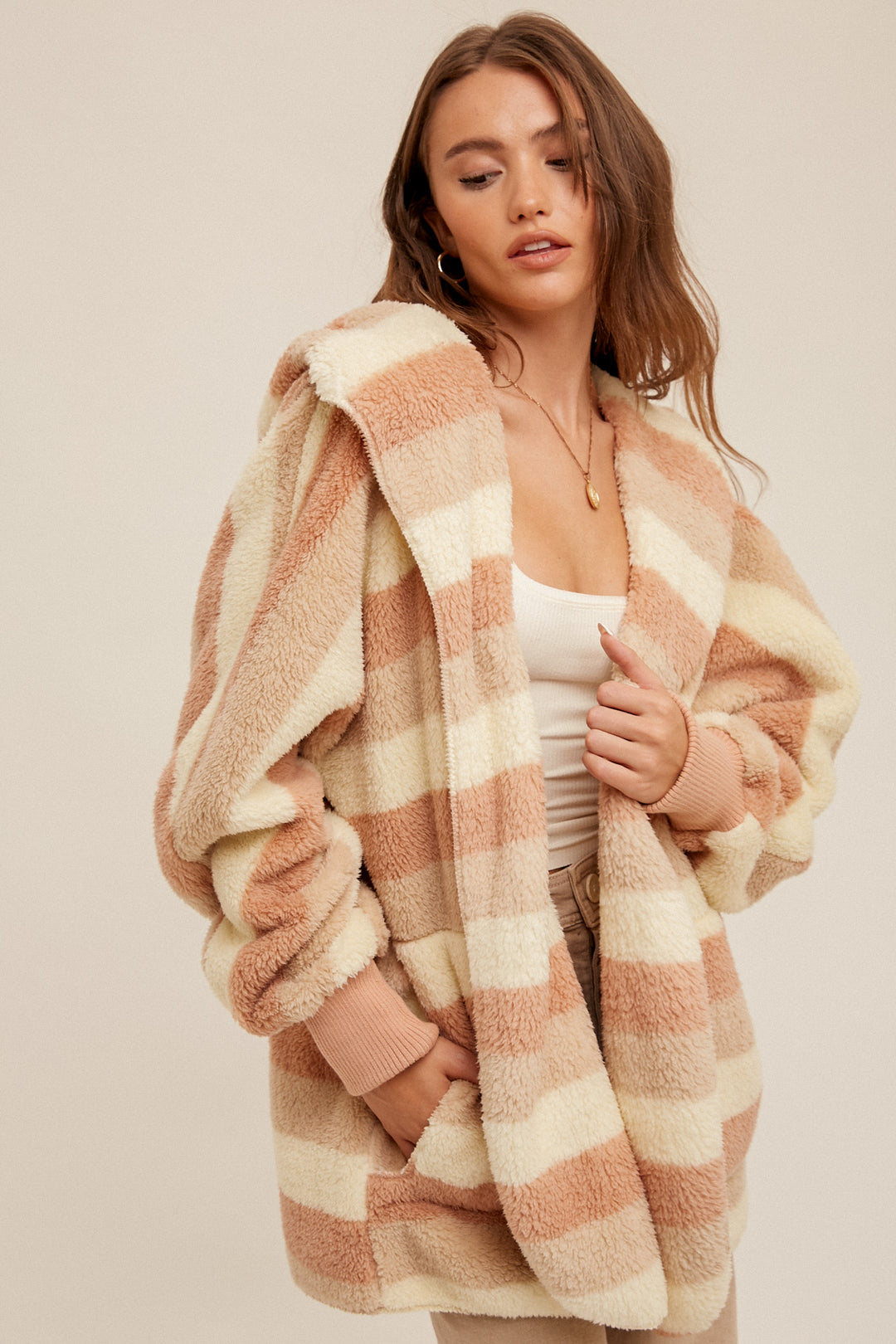 Multi Color Stripe Fur Oversized Hoodie Jacket