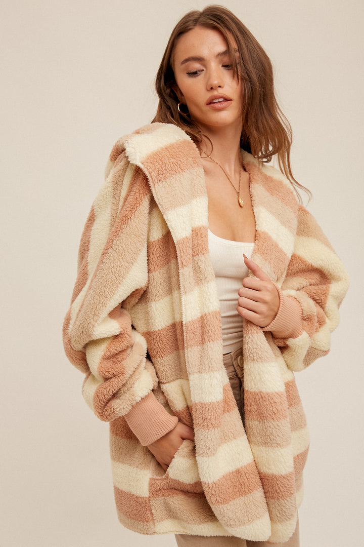 Multi Color Stripe Fur Oversized Hoodie Jacket