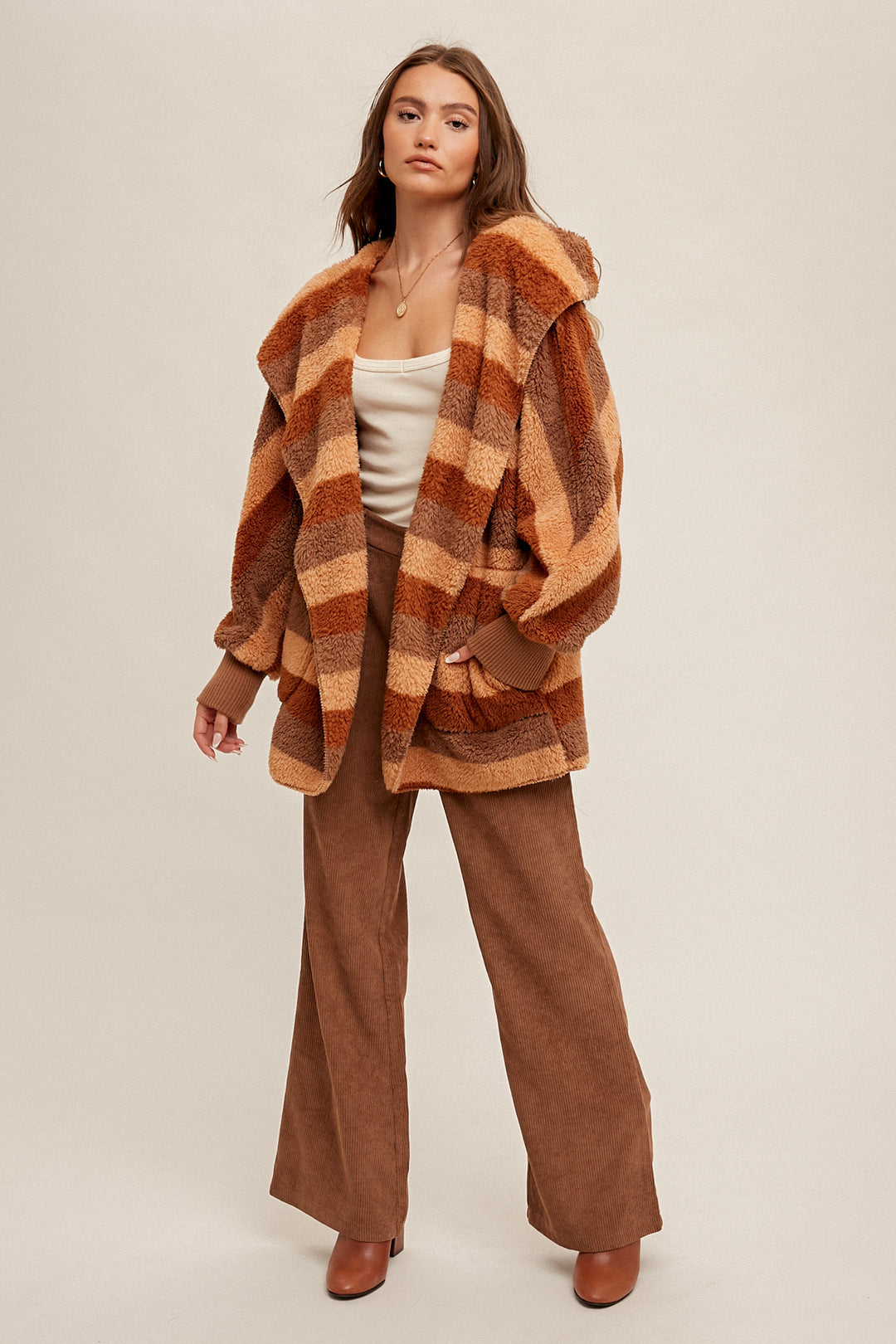 Multi Color Stripe Fur Oversized Hoodie Jacket