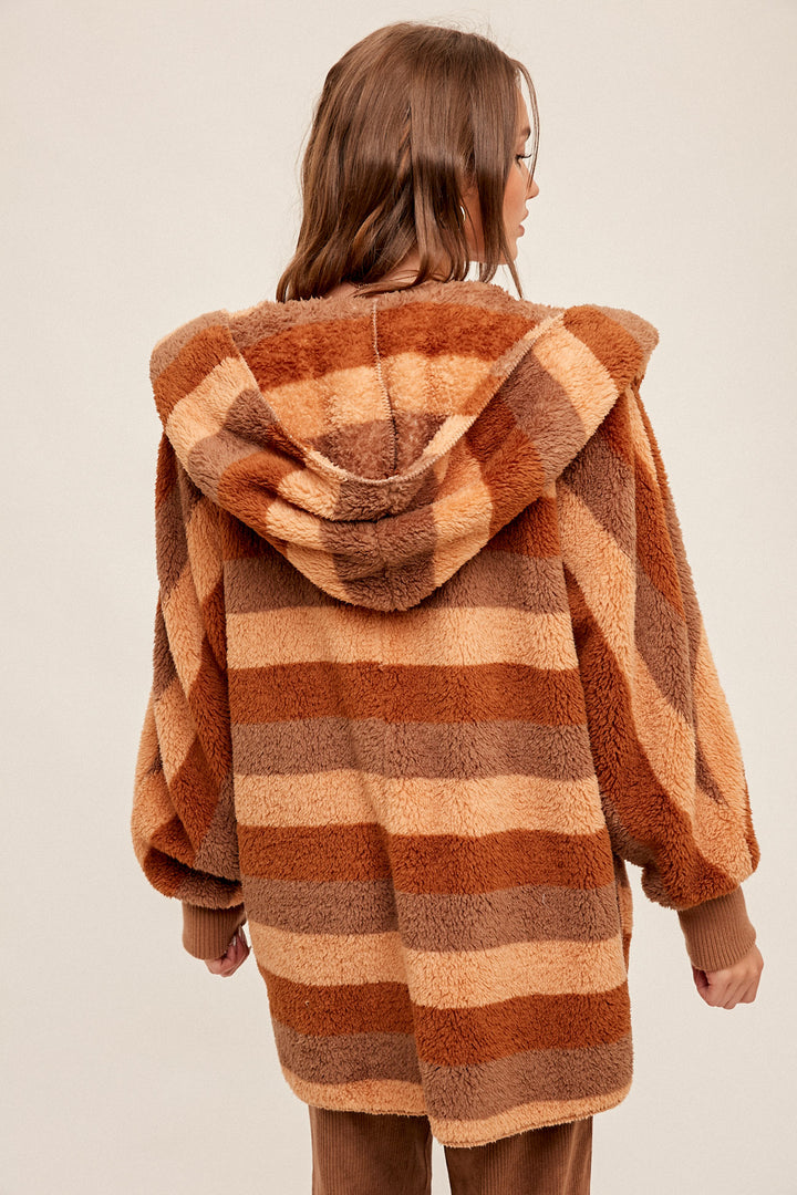 Multi Color Stripe Fur Oversized Hoodie Jacket