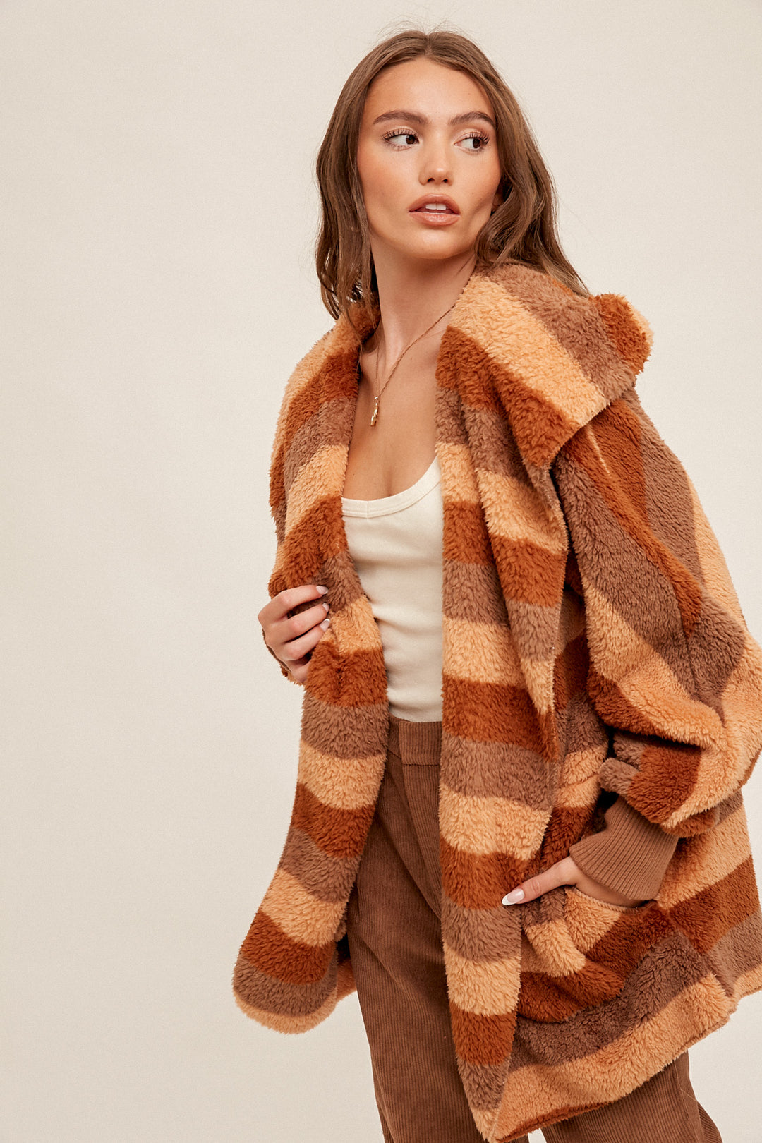 Multi Color Stripe Fur Oversized Hoodie Jacket