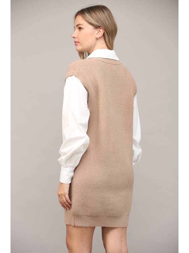 Cable Knit Twofer Shirt Dress