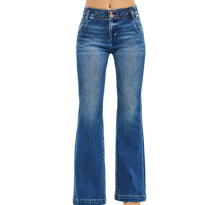 High Rise Flare Double Button Jeans