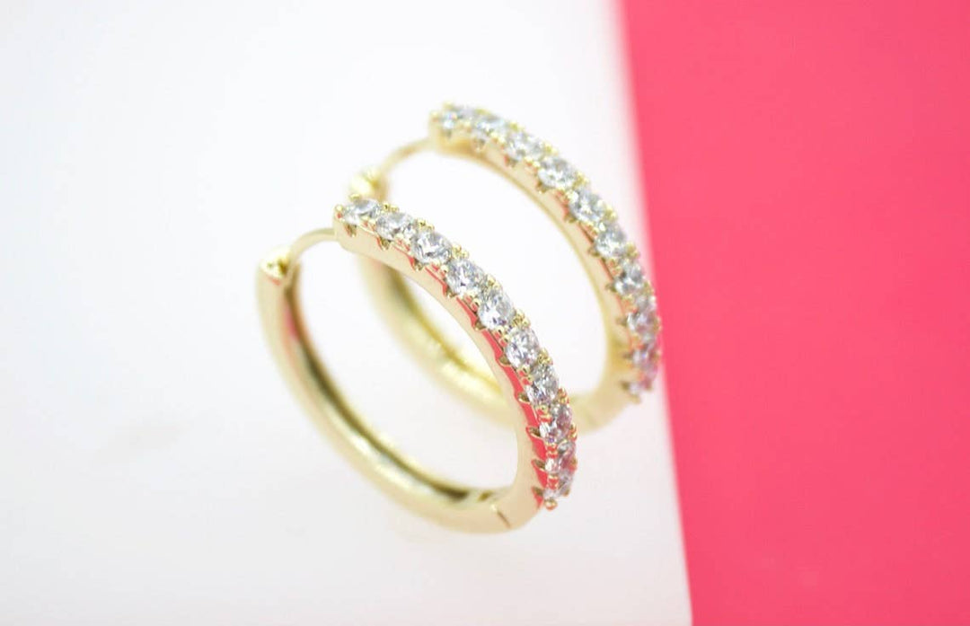 18K Gold Filled Large Huggies With Round CZ Stones