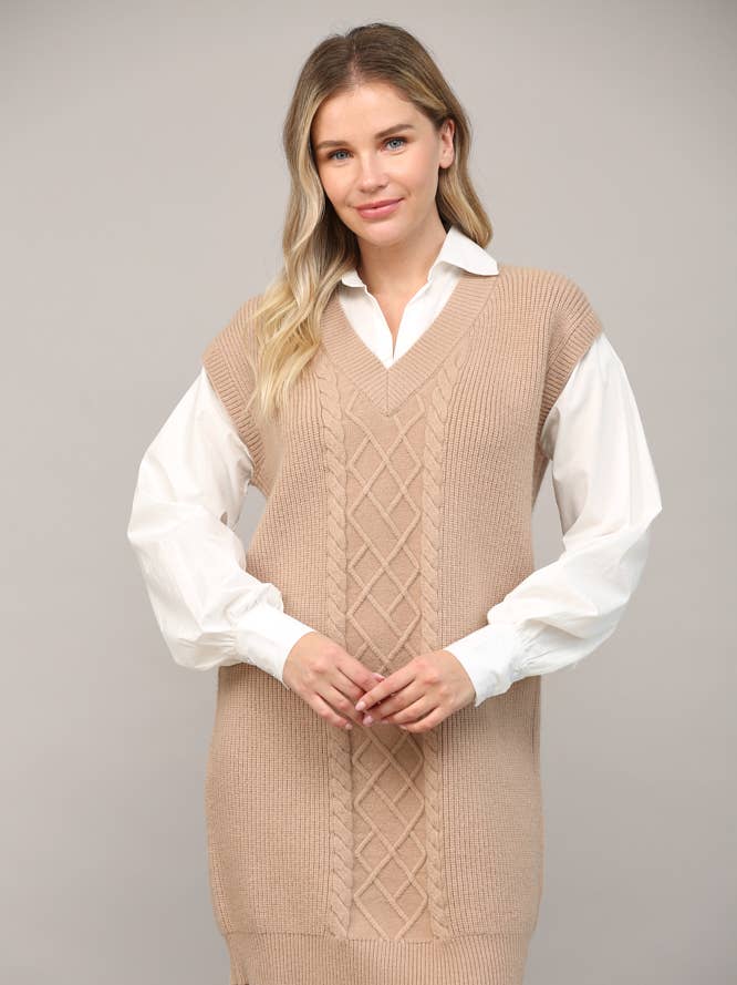 Cable Knit Twofer Shirt Dress
