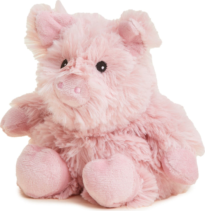 Pink pig Junior Warmies plush toy with soft fuzzy fur and black eyes
