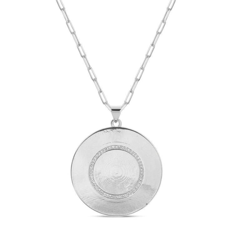 Large Pave Accented Round Textured Pendant