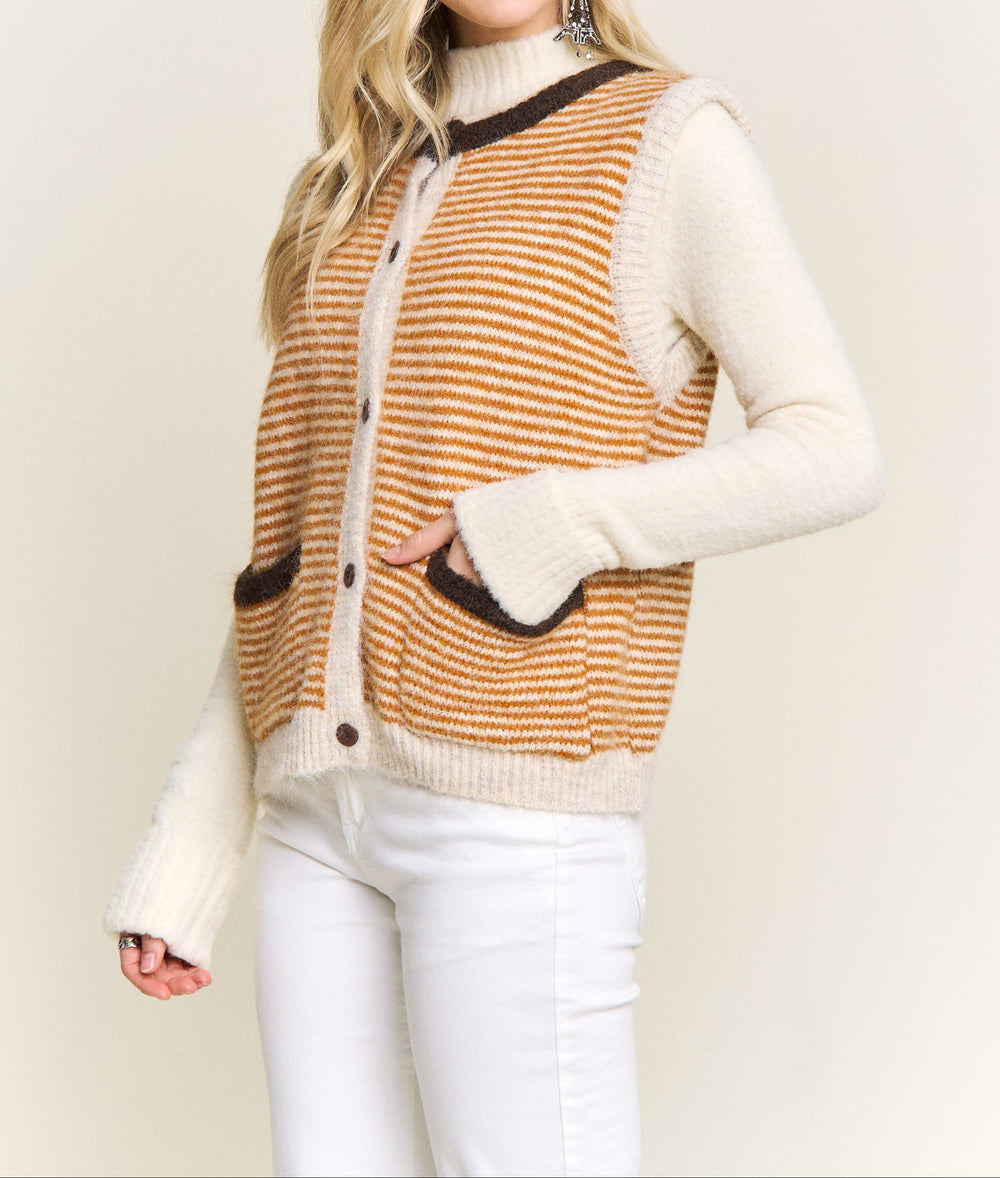 Textured Button Down Front Sweater Vest