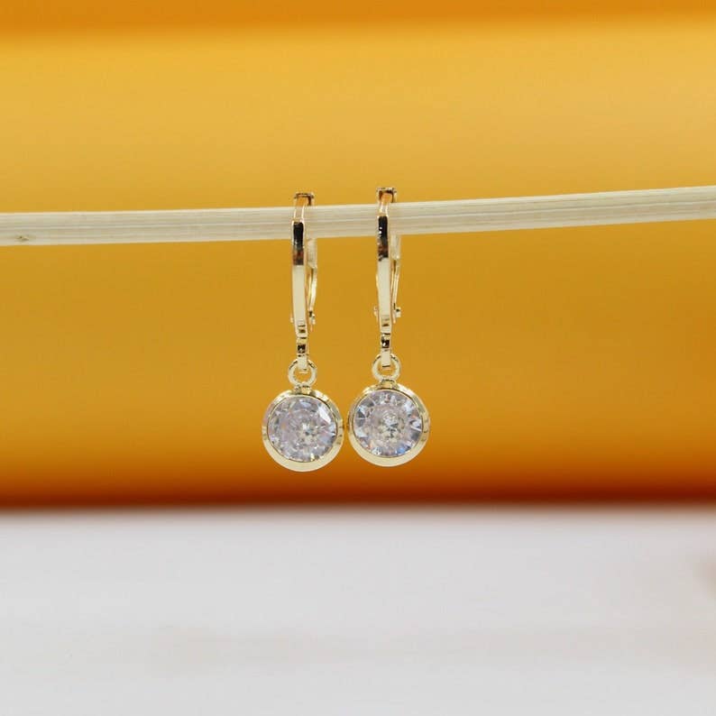 18k Gold Filled CZ Round Dangle Earrings