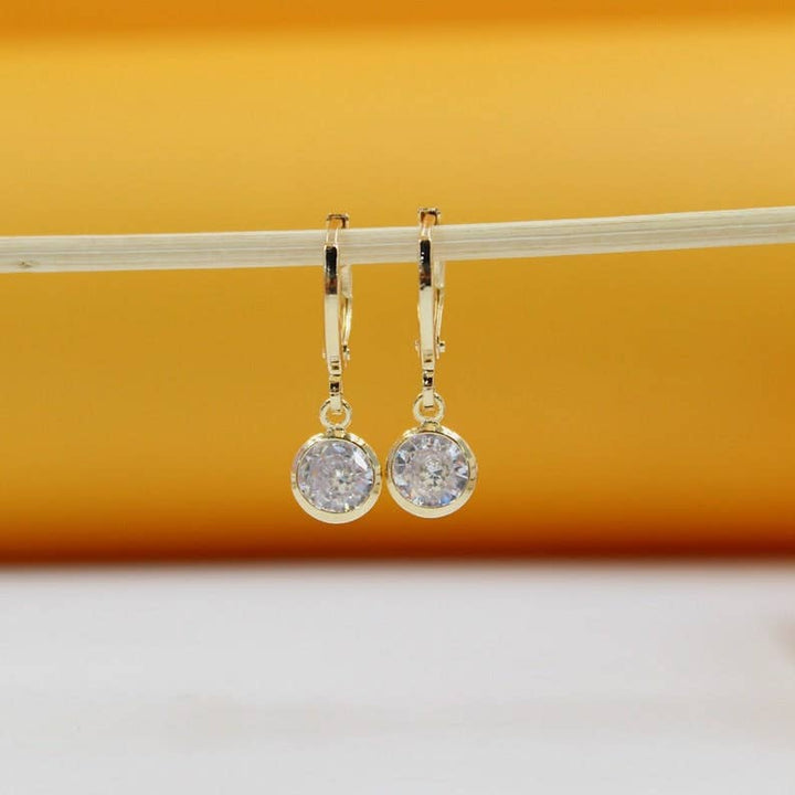 18k Gold Filled CZ Round Dangle Earrings