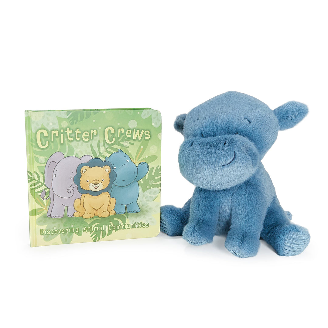 Bunnies By the Bay Little Henny the Hippo blue plush toy with Critter Crews board book bundle