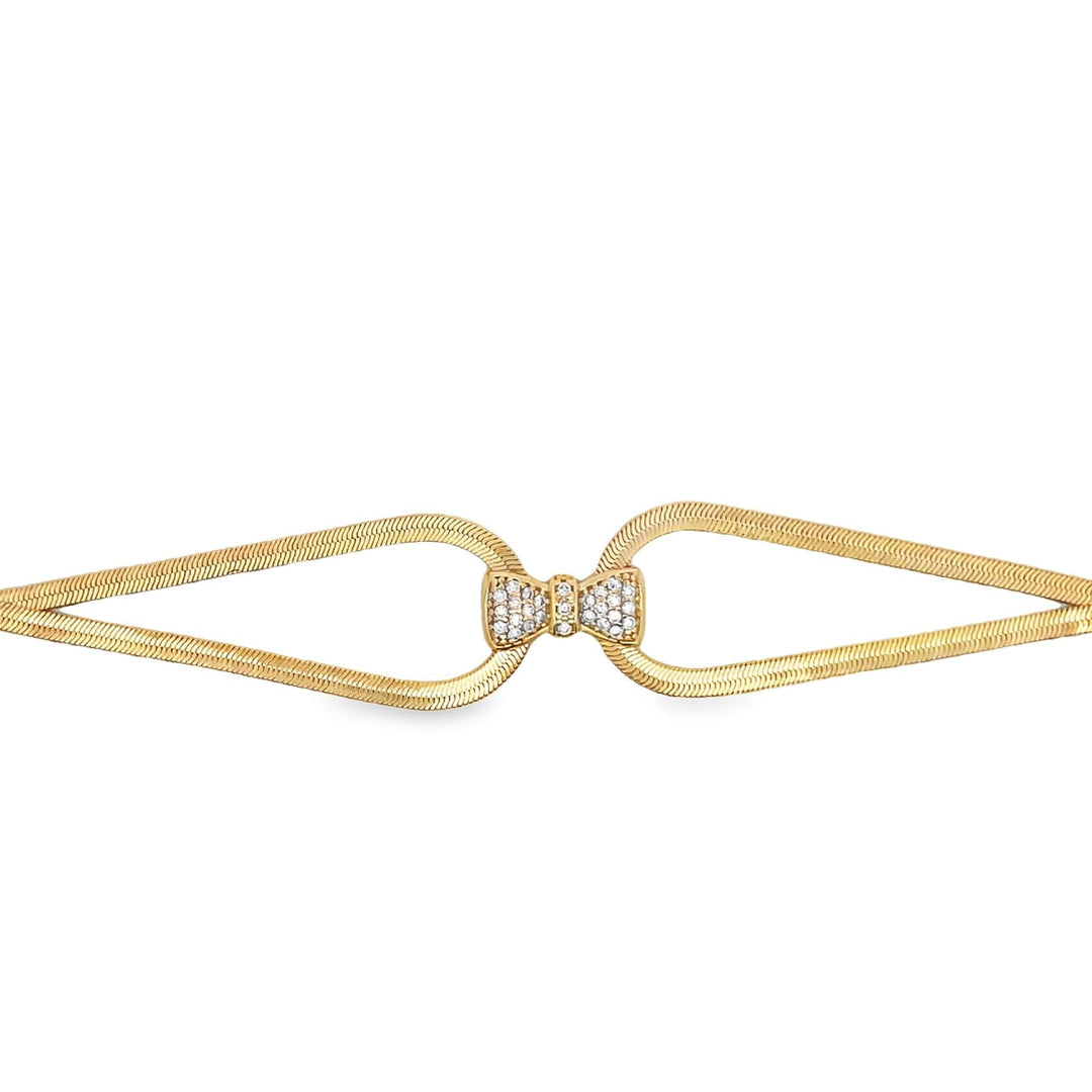 3mm Herringbone Snake Necklace with CZ Bowtie Charm