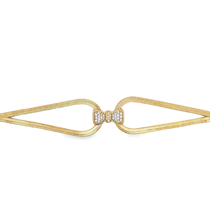 3mm Herringbone Snake Necklace with CZ Bowtie Charm