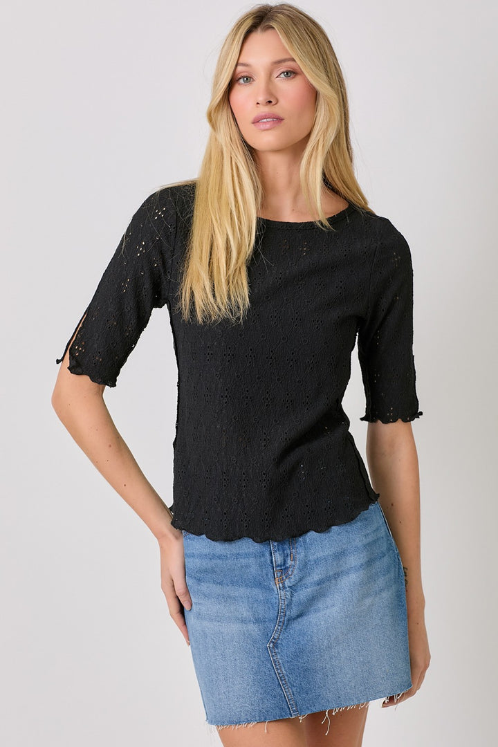 Boat Neck Lettuce Hem Top