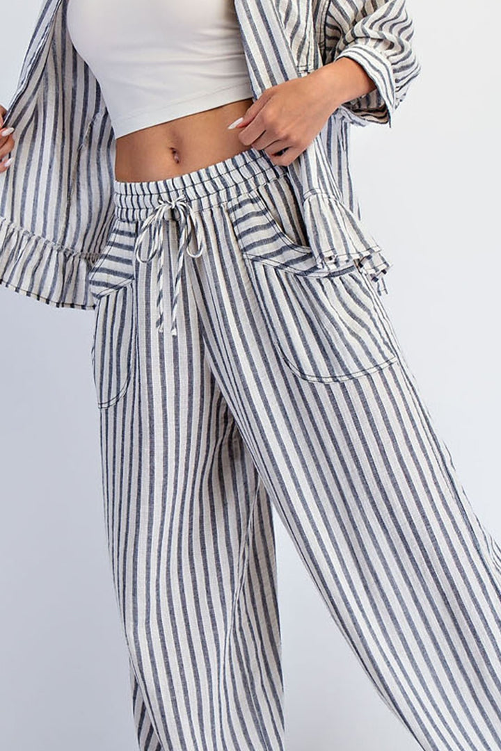 Stripe Soft Wash Linen Blended Pants