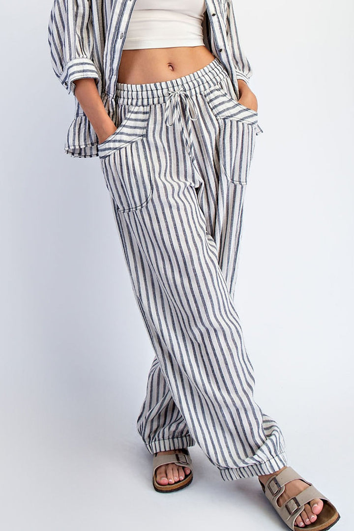 Stripe Soft Wash Linen Blended Pants