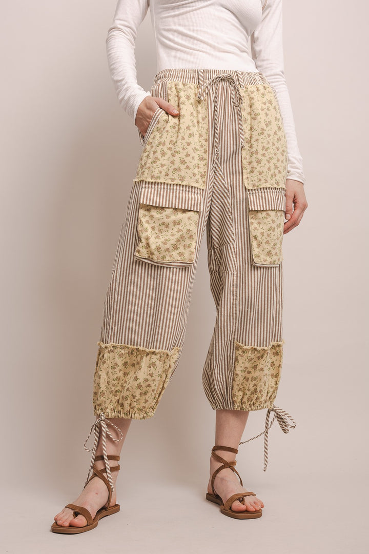 Stripe And Floral Cargo Jogger Pants