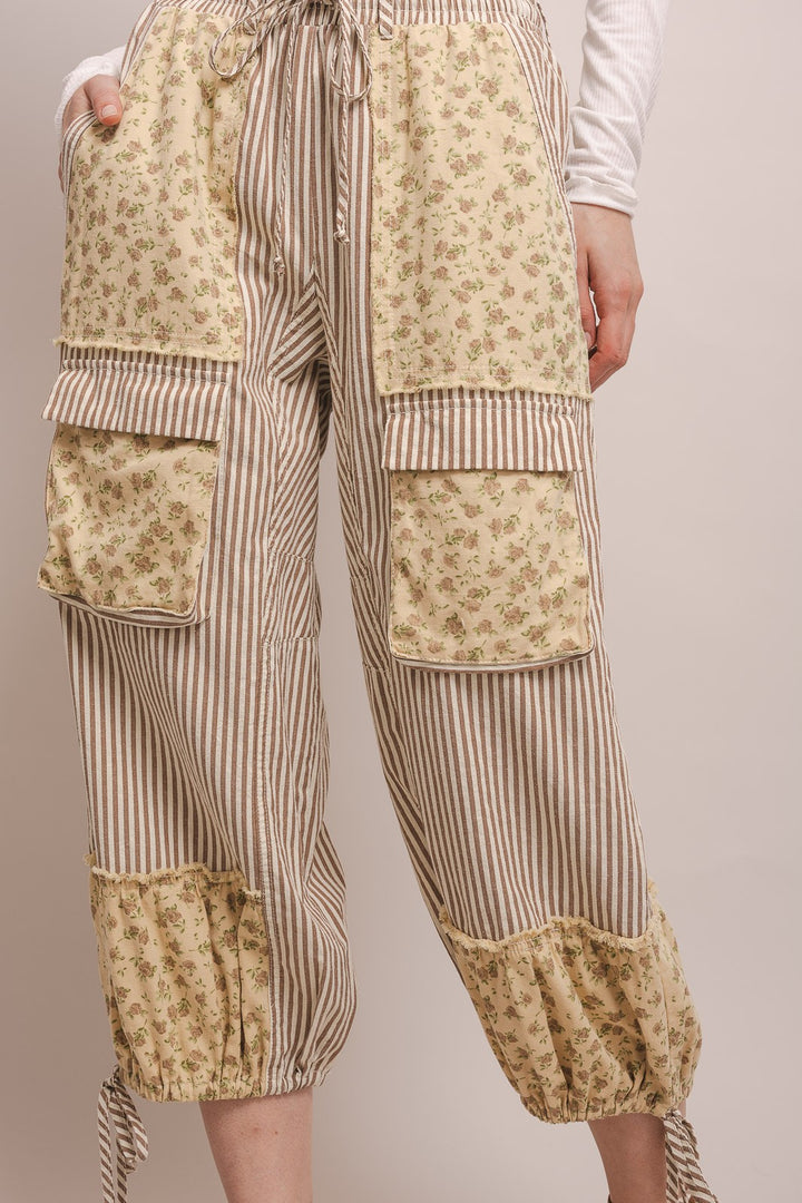 Stripe And Floral Cargo Jogger Pants
