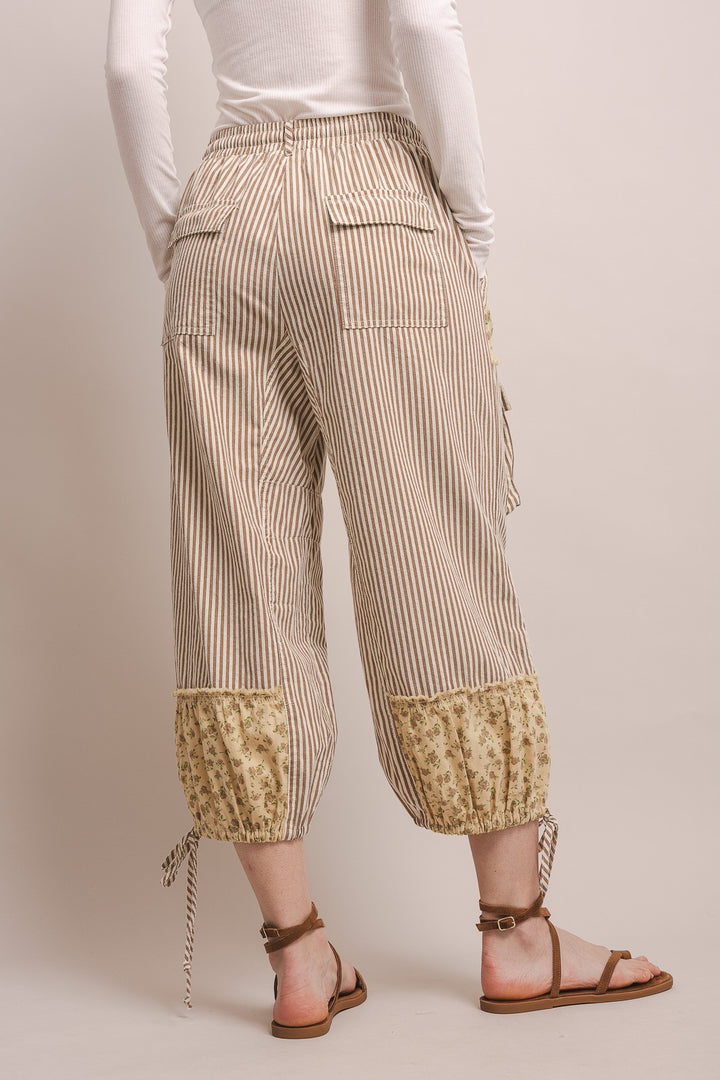 Stripe And Floral Cargo Jogger Pants