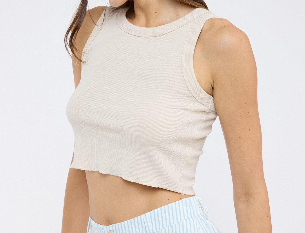 Ribbed High Neck Cropped Tank Top