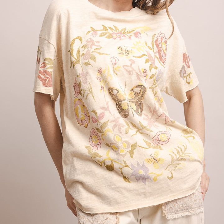 Flower Butterfly Print T-Shirt