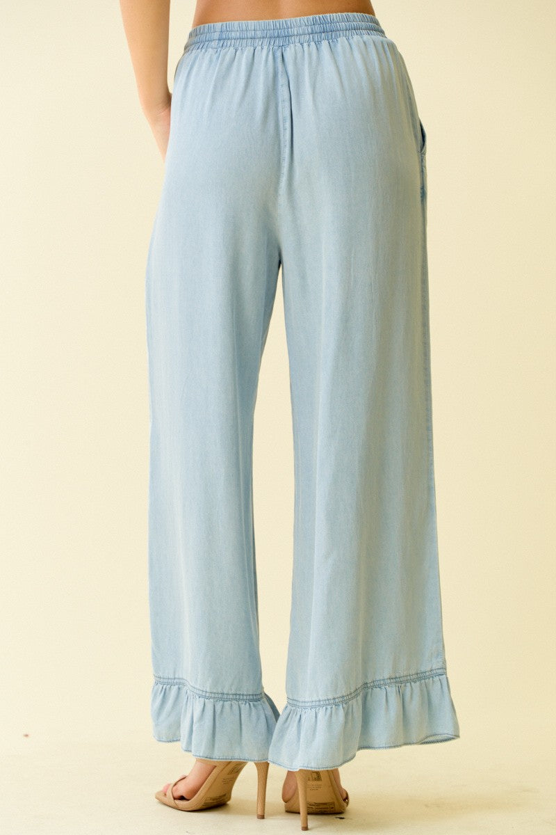 Ruffle Bottom Wide Leg Pants