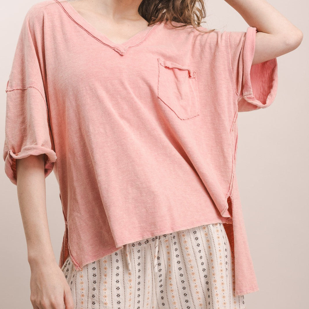 V-Neck Short Sleeve Oversized Top