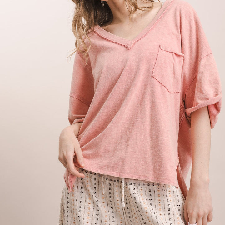 V-Neck Short Sleeve Oversized Top