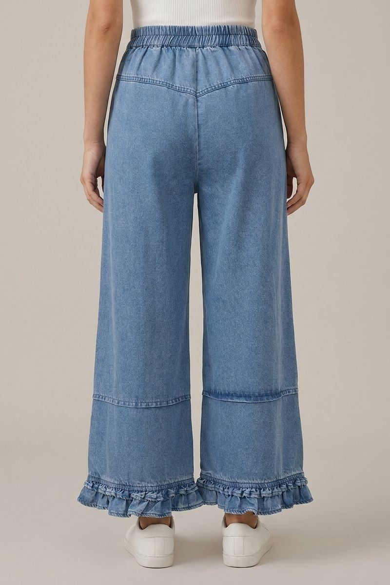 Denim Ruffle Hem Pants
