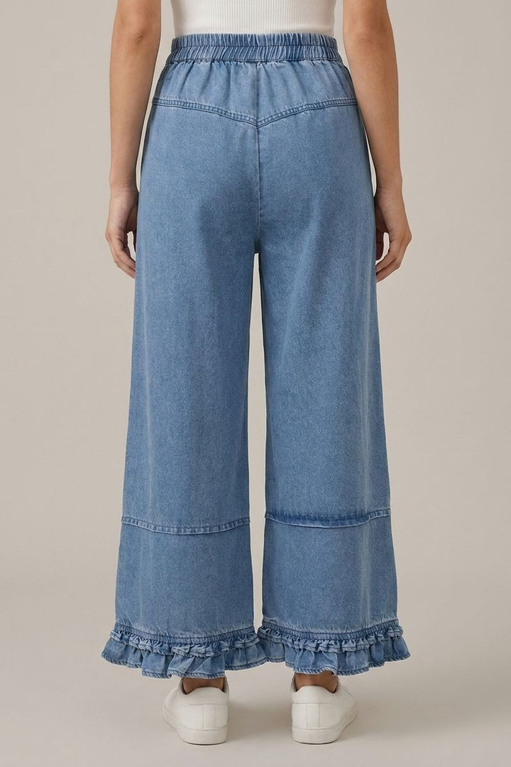 Denim Ruffle Hem Pants