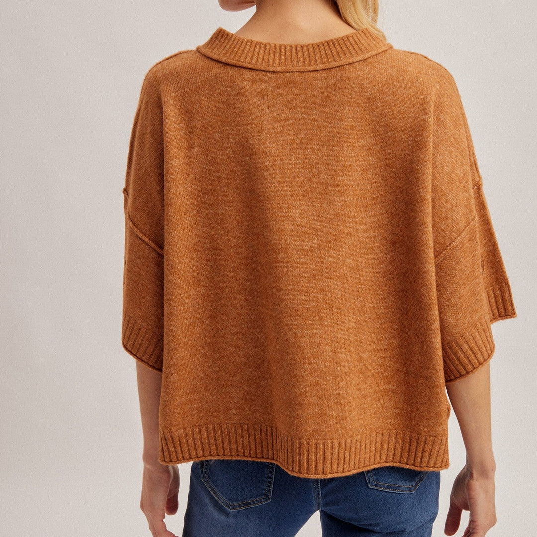 Horse Shoe Embroidered Short Sleeve Sweater