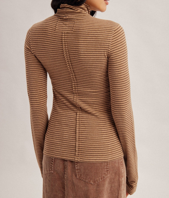 Stripe Turtle Neck Long Sleeve With Thumbhole