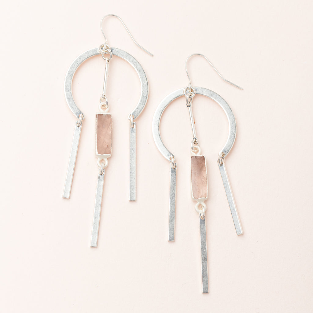 Scout Dream Stone dangle earrings with rose quartz stones and silver circular hoops
