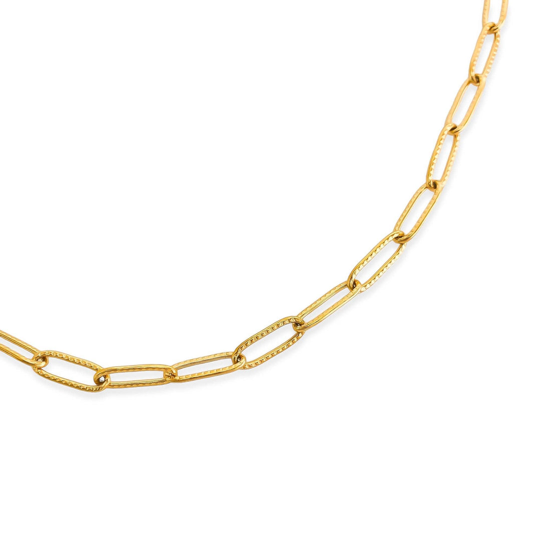 Gold chain link necklace with alternating textured and smooth oval links