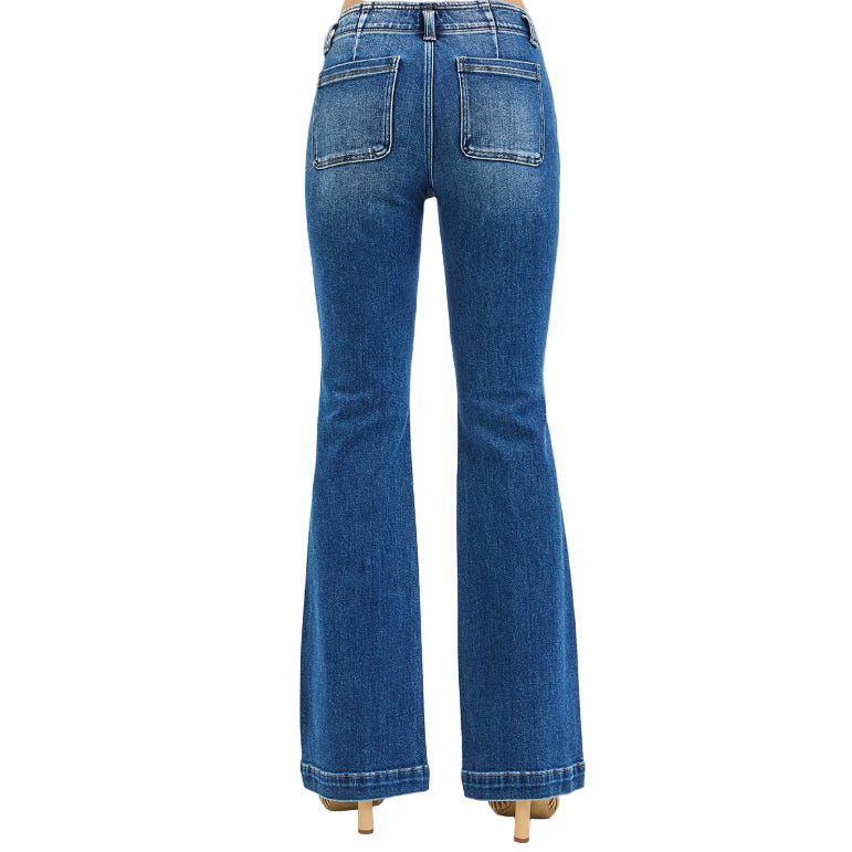 High Rise Flare Double Button Jeans