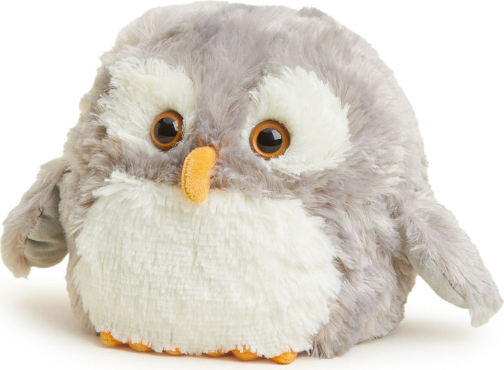Warmies gray and white owl plush toy with orange beak and feet