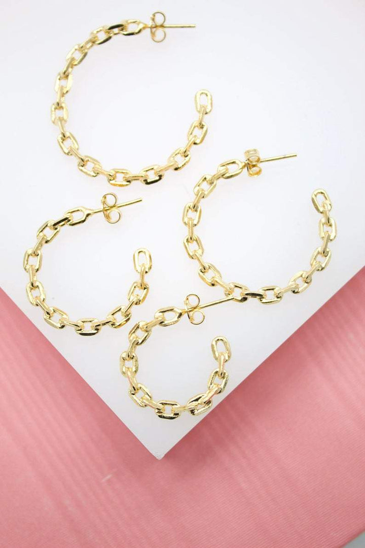 18K Gold Filled Paper Clip Open Hoop Earrings