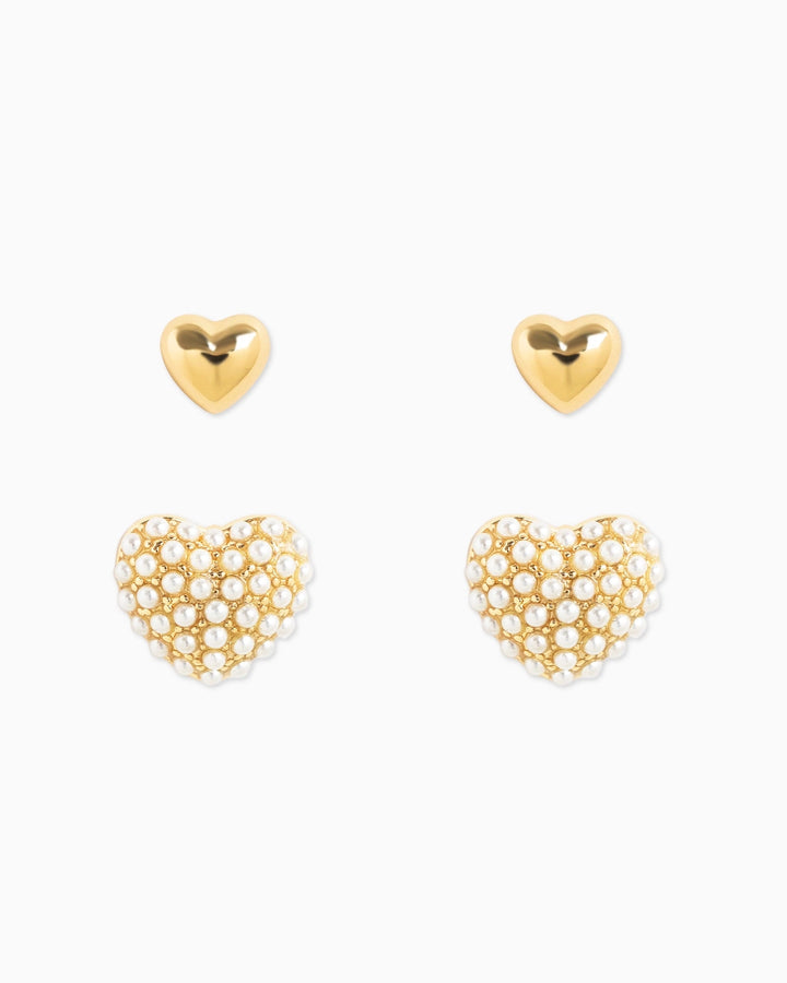 Organic Pearl Heart Earring Set of 2