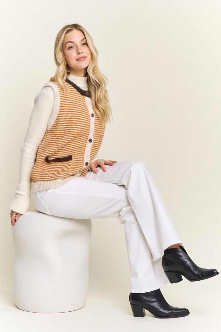 Textured Button Down Front Sweater Vest