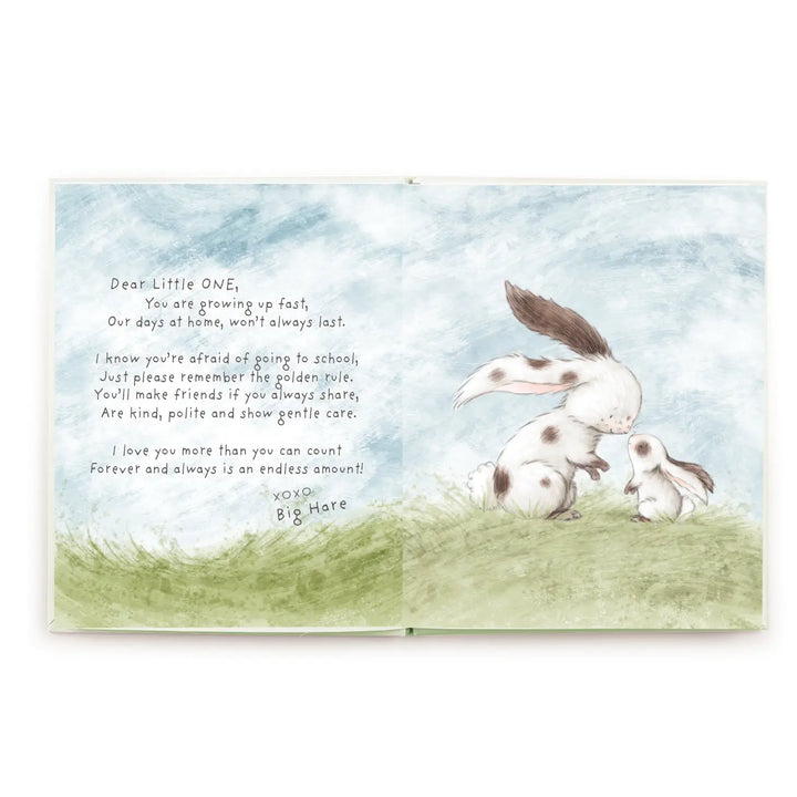 Children's book with watercolor rabbits and heartfelt poem about growing up and school